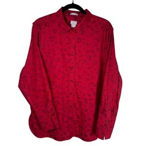 Chicos Red Heart Leopard‎ Print Button Down Shirt No Iron Chic Stretch Size 3 XL